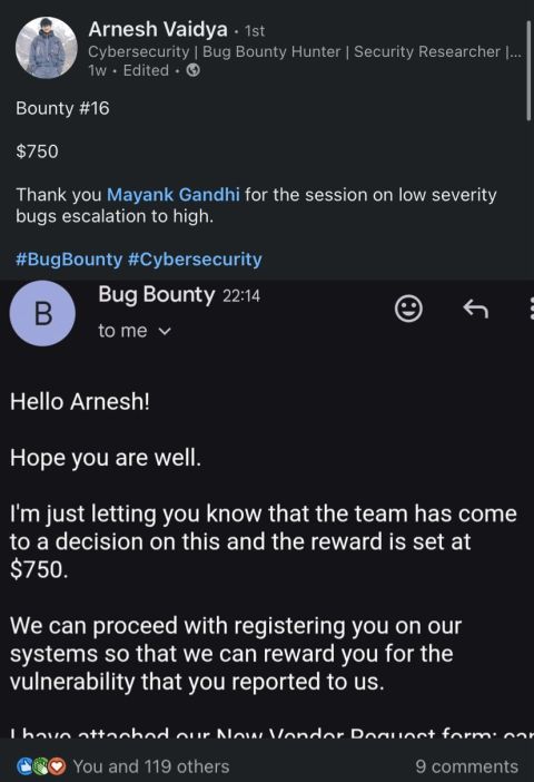 TMG Security student Arnesh Vaidya: Low-severity bug escalated to high