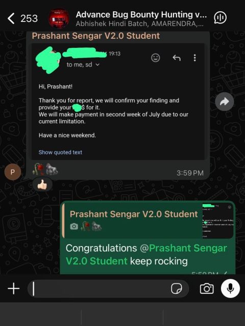 TMG Security student Prashant Sengar: Finding confirmed, payout scheduled